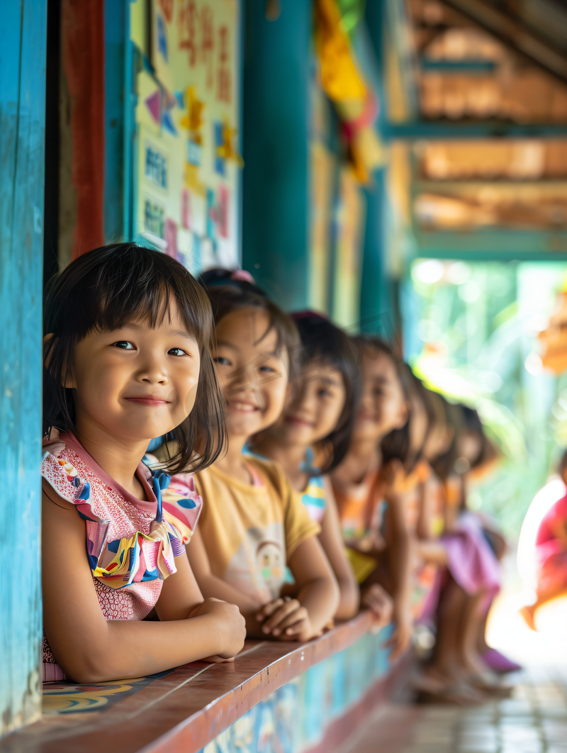 亚洲人乡村小学里的小学生图片