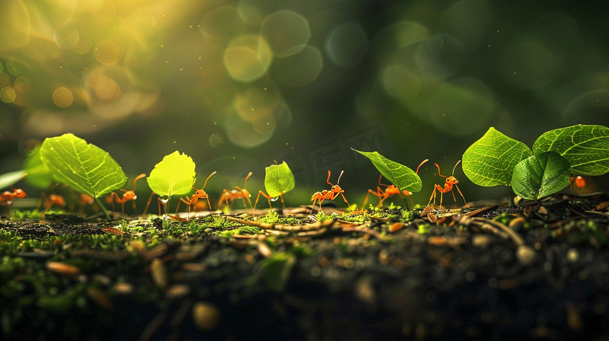树叶蚂蚁立体描绘摄影照片图片