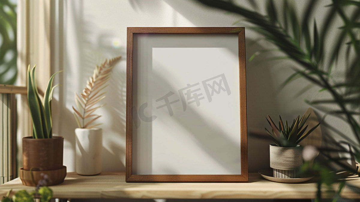 白色木质相框立体描绘摄影照片图片