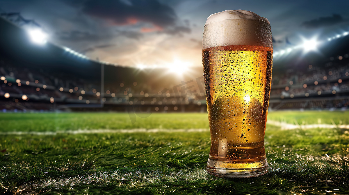 足球场背景一杯啤酒图片图片