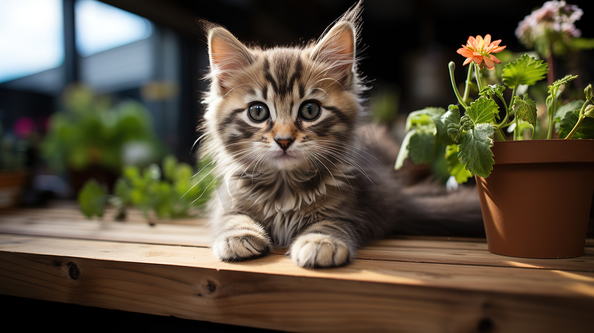 桌子上的一只可爱猫咪摄影照片图片