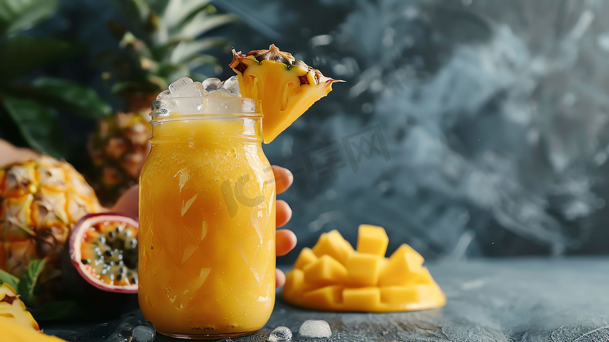 菠萝芒果榨汁饮料摄影照片图片