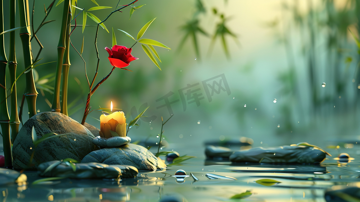 景区竹子花朵蜡烛的摄影高清摄影图图片