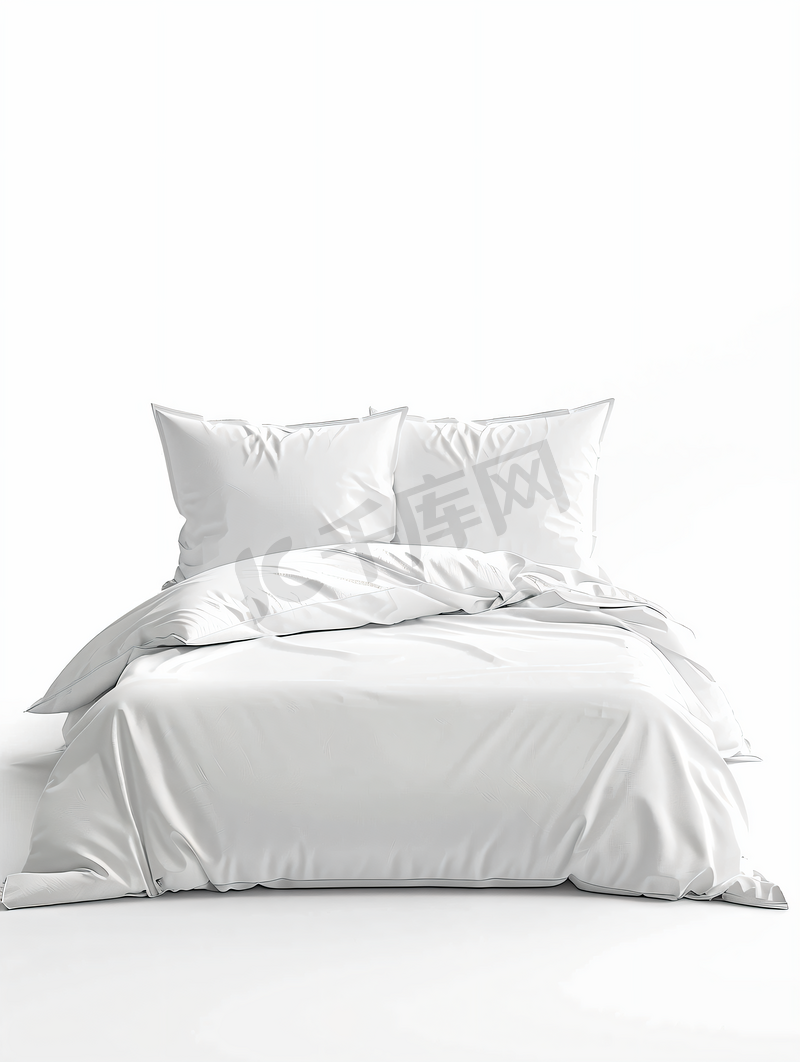 白色背景下的白色床上用品和枕头图片