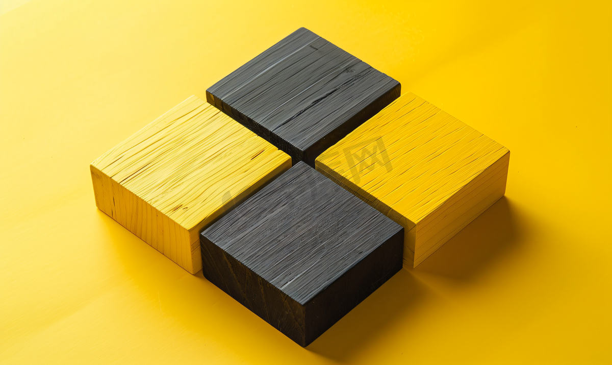 空的四块黄色木块矩形形状中间有一块黑色木块图片