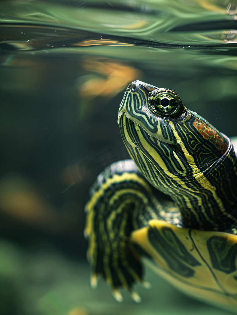 绿水中游泳的蛇颈龟图片