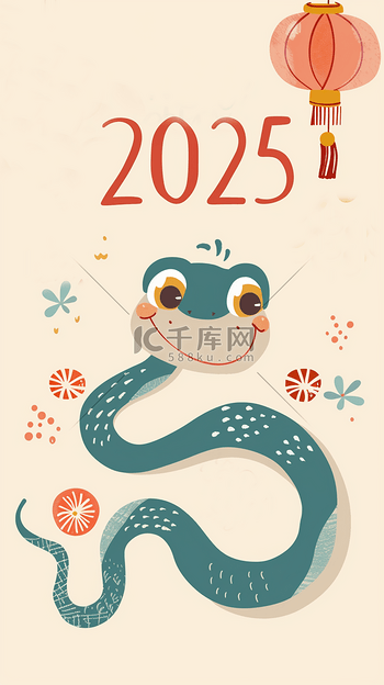 2025年卡通传统新年蛇年可爱花纹蛇背景