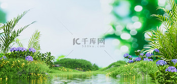 春季风景植物丛林绿色3D立体仿摄影展台图片