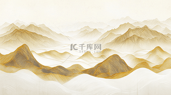 黄色国风高级感山水线条唯美背景