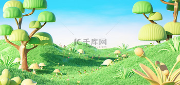 春季草地踏青场景c4d素材
