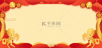 马年边框春节层叠红色中国风背景