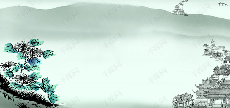 绿色水墨山水背景素材背景图片免费下载_海报
