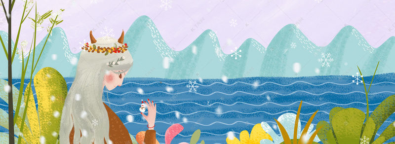 冬日湖边女孩护肤品促销海报背景图片免费下载