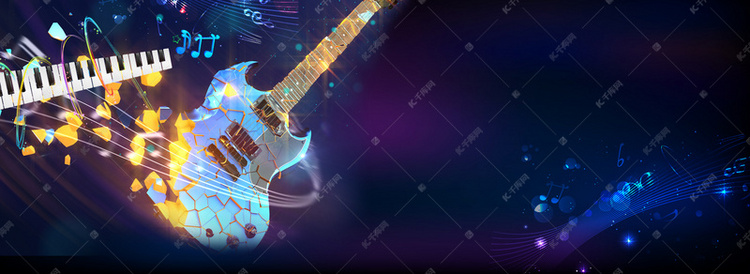 蓝色星空吉他社团招生banner背景图片免费下载