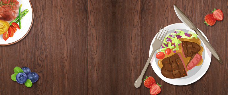 优质牛肉辅食文艺黑色木纹banner背景图片免费