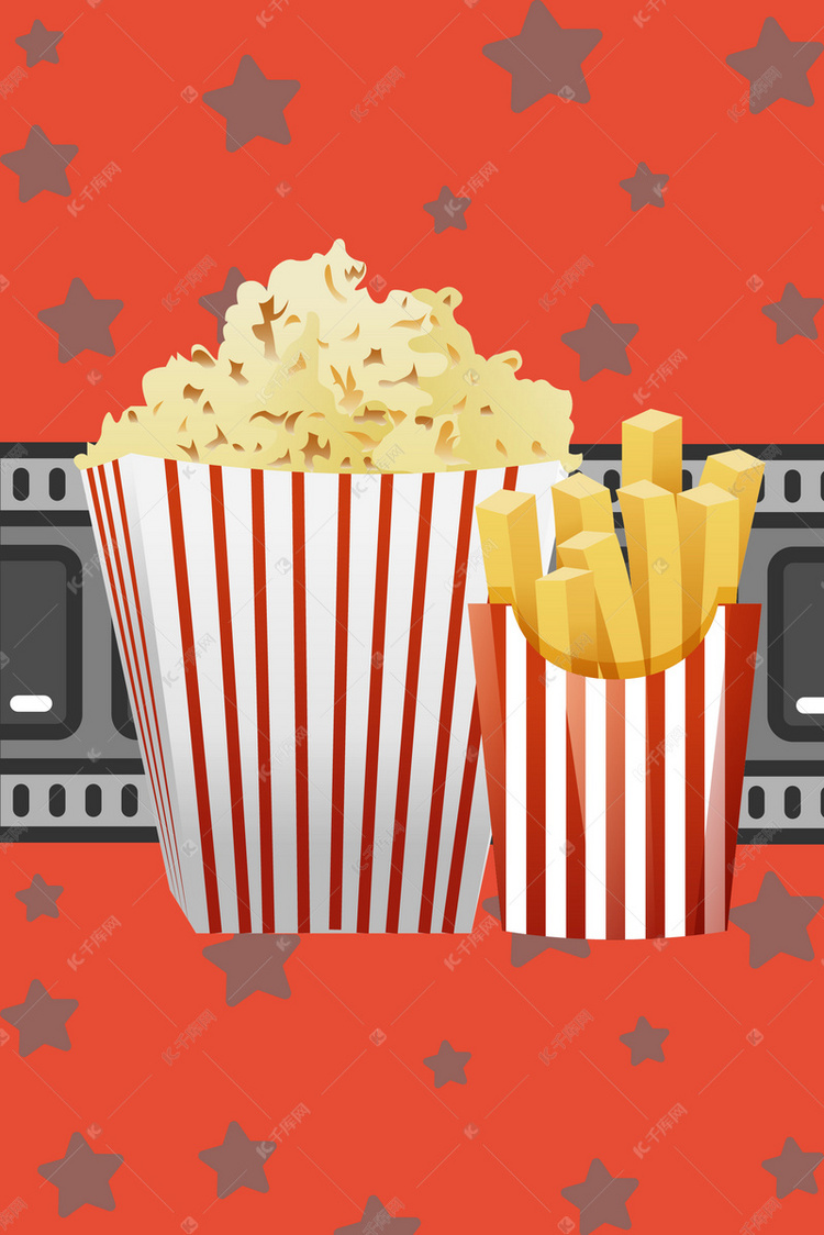 红色复古爆米花电影院广告背景