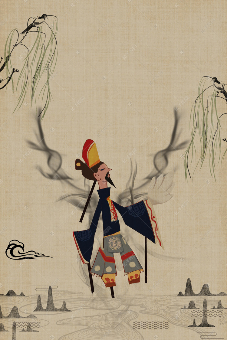 中国传统文化皮影戏海报背景