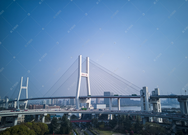 上海地标建筑黄浦江大桥摄影图