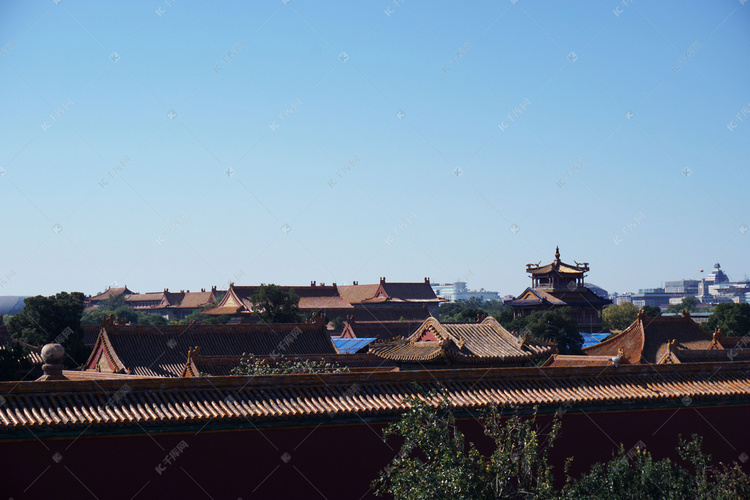 蓝天下的故宫全景照片摄影图
