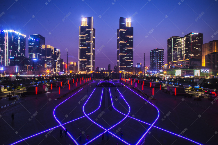 郑州城市夜景的光绘摄影图
