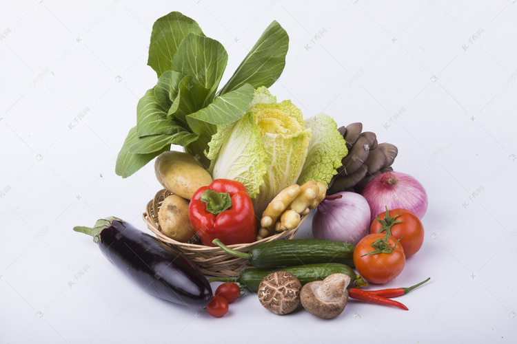 新鲜蔬菜白菜茄子摄影图