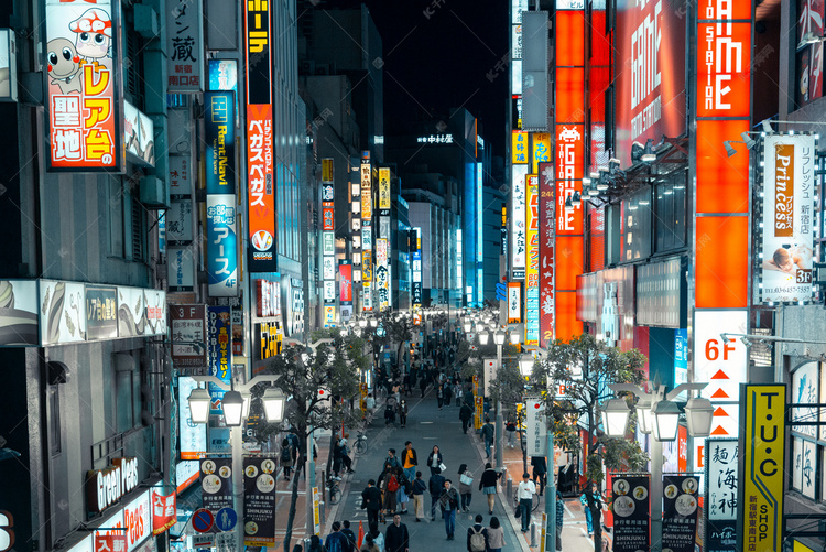 日本城市街道繁华夜景摄影图