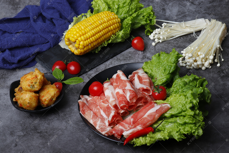 火锅配菜食材食物蔬菜摄影图