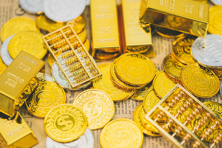 金融创意背景金币金算盘摄影图
