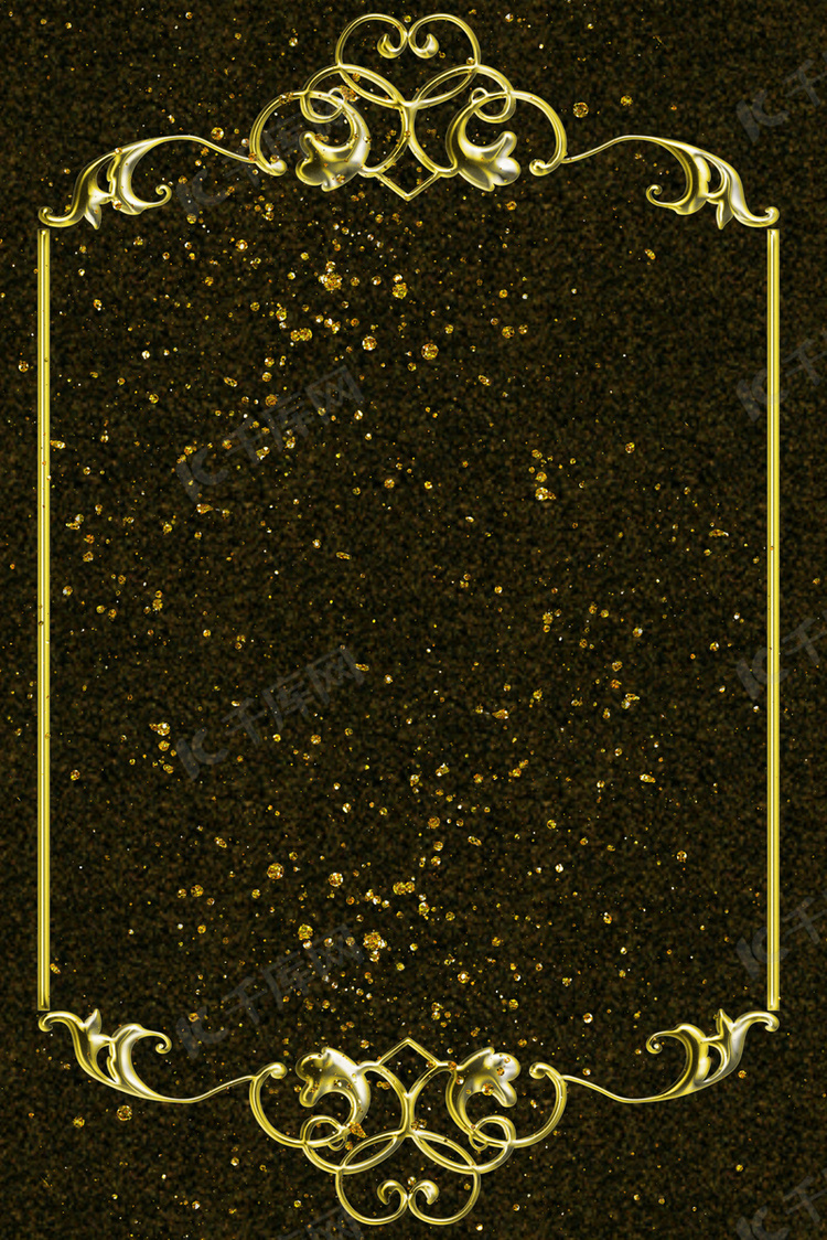 金色花纹质感边框黑底背景素材