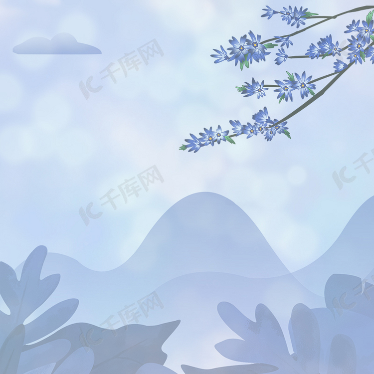 中国风水墨白云中的美丽桃花与花