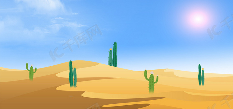 黄色背景手绘卡通沙漠平面广告