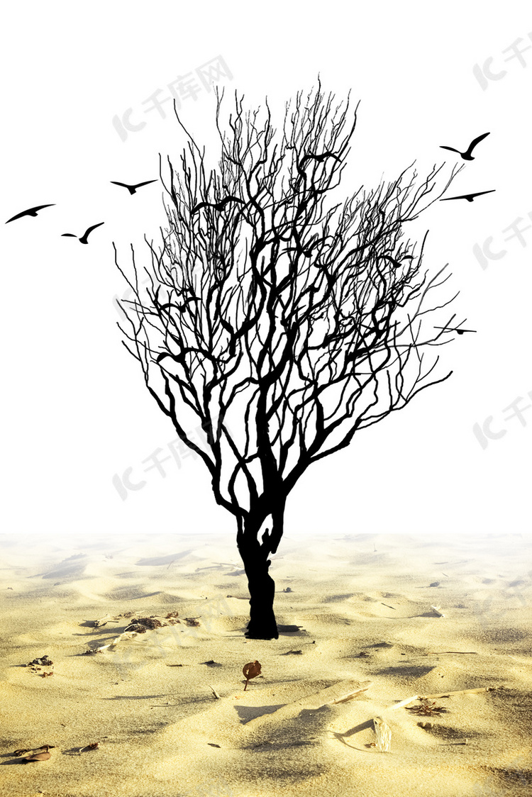 创意荒漠枯树节约用水海报背景素