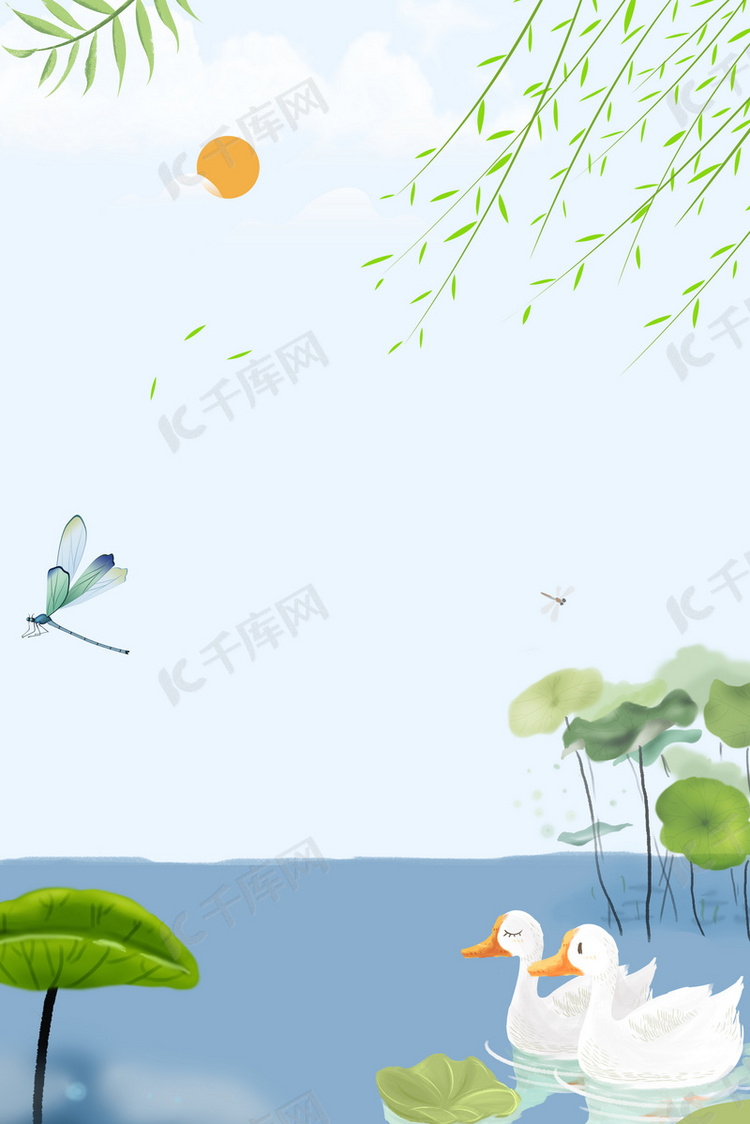 夏日荷塘场景背景素材背景图片免费下载-千库网
