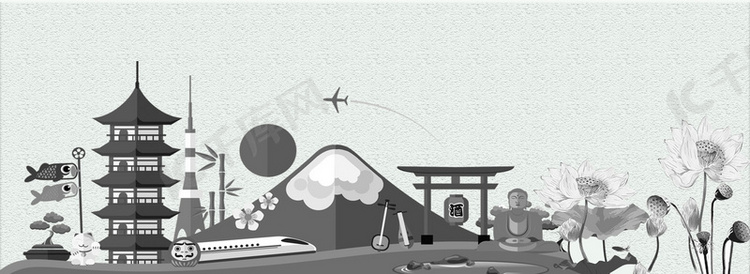 日式和风手绘富士山banner背景