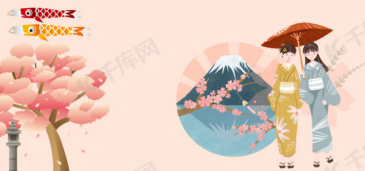 日本旅游樱花文化浪漫粉红背景