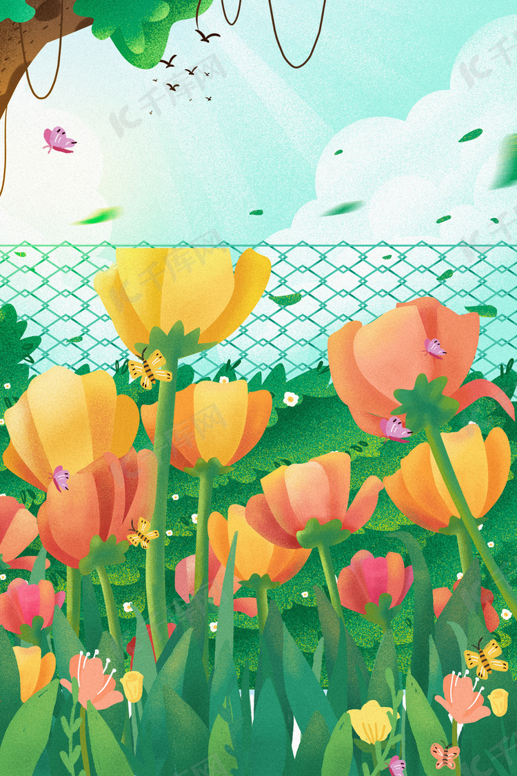 春天里郊外花朵背景海报