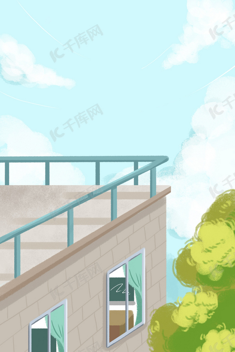 小学学校楼房顶上的小清新风景背