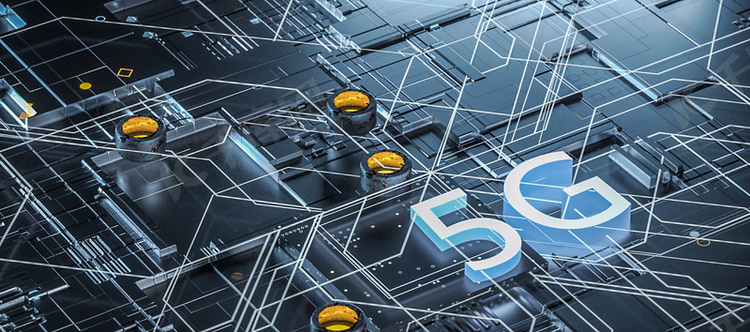 c4d立体科技商务电信5g通讯芯片蓝背景