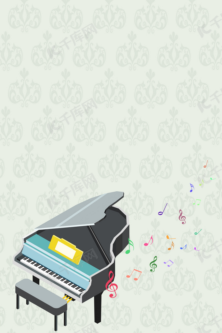 灰色简约钢琴培训商业海报背景素