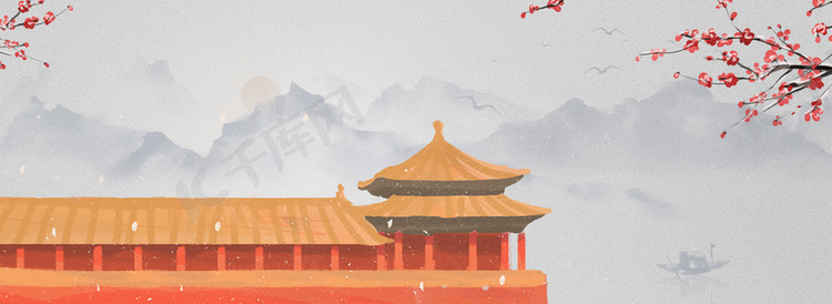 古风中国建筑背景banner