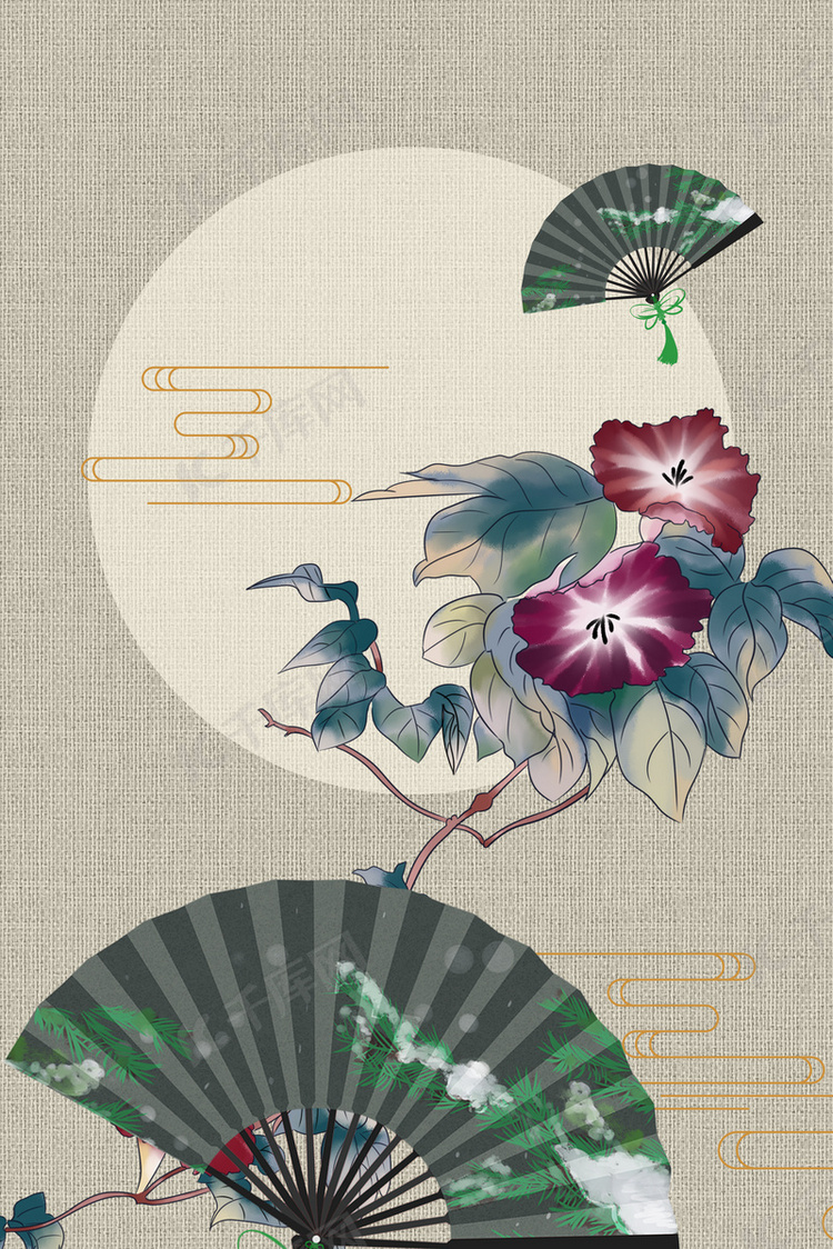 古风中式工笔画古典花卉中国风背