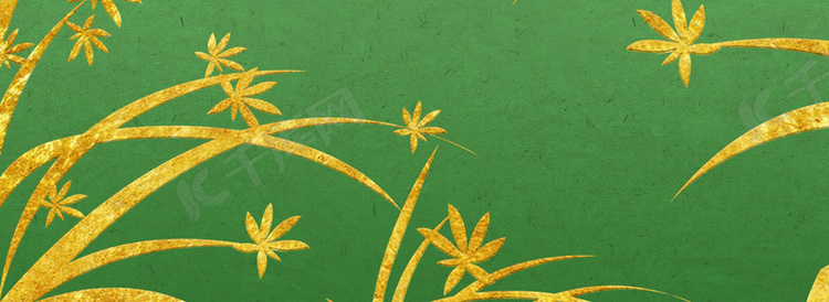 花草传统花纹中式烫金风绿色背景