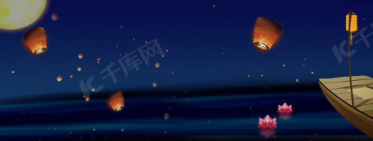 中元节漂浮孔明灯广告背景