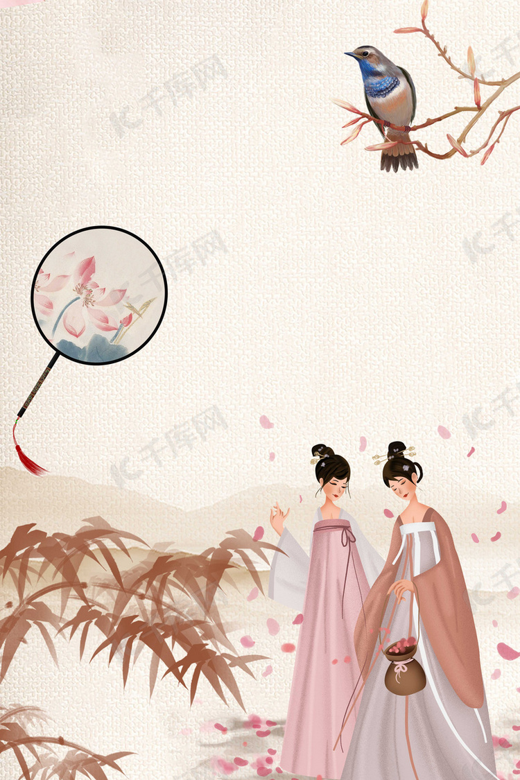 2018年粉色花卉中国风刺绣海报