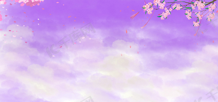 38妇女节梦幻花瓣云层紫色banner