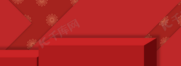 中国风大红色展台背景海报
