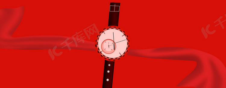 新款iwatch促销绸缎红色banner