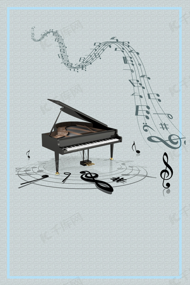 矢量质感水墨钢琴培训招生背景素材
