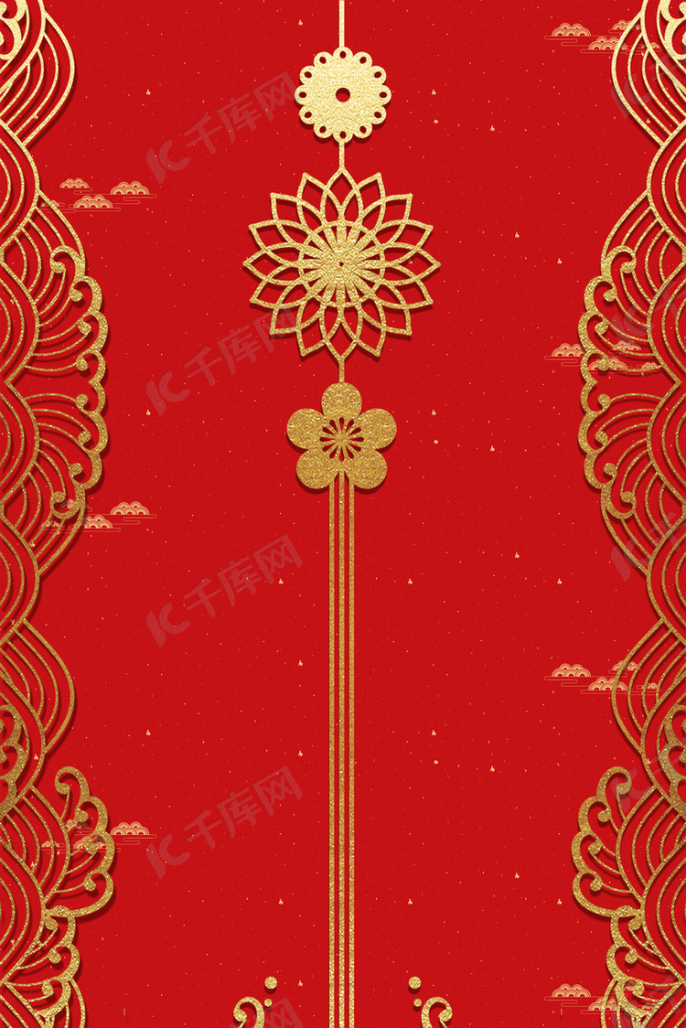 中国风2019年新年猪年红金配色海报