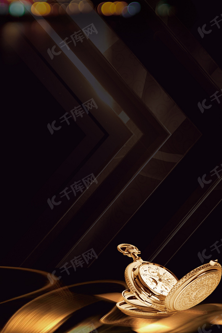 黑金商务简约几何钟表海报